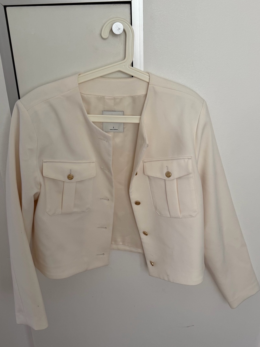 Abercrombie & Fitch Cream Collarless Pocket Jacket